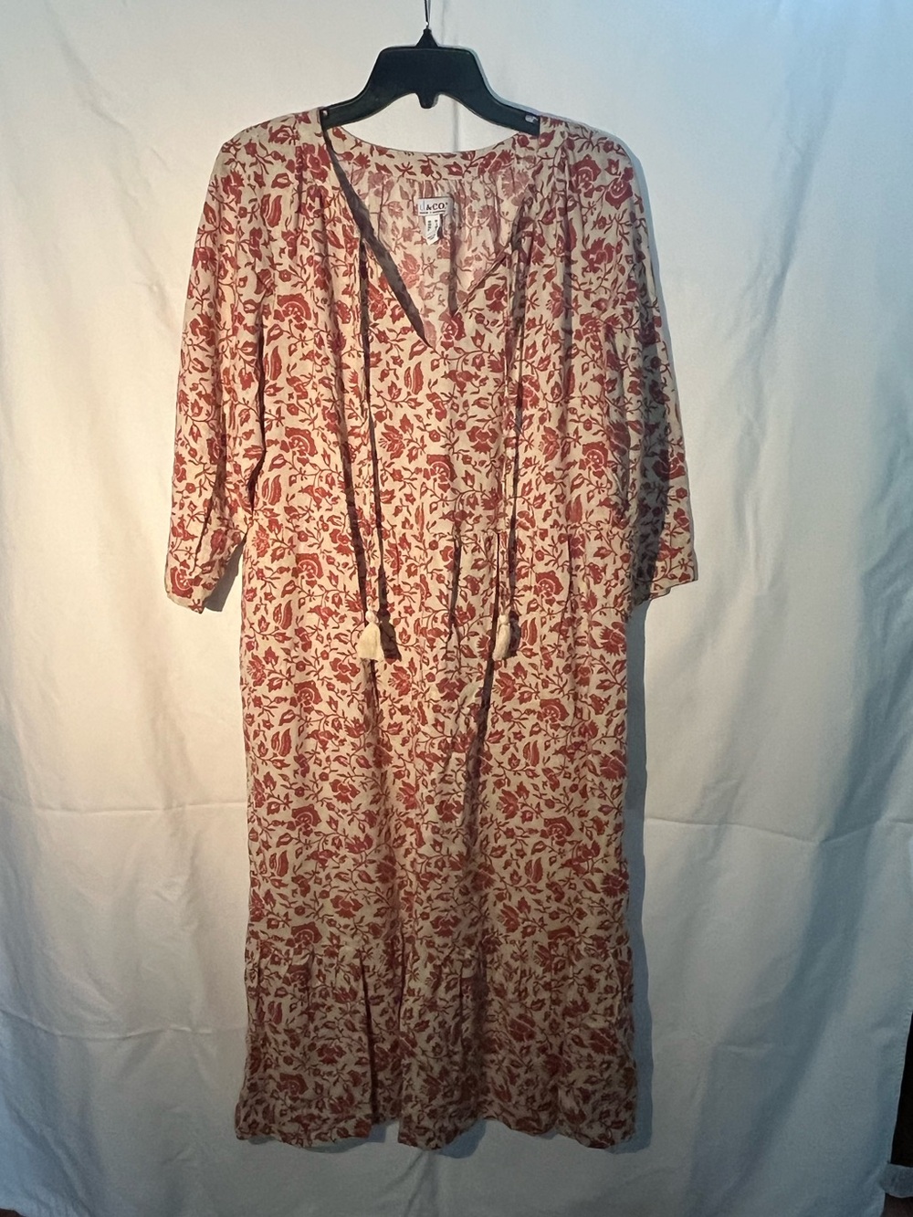 Denim&Co Cream Maxi Dress with Rust Floral Print